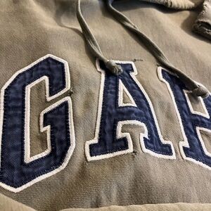 Vintage Distressed GAP Reverse Weave Hoodie with Blue Lettering